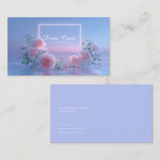 Romantic Blush Rose Floral Water Reflection Visitekaartje (Voorkant / Achterkant)
