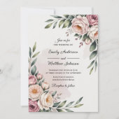 Romantic Blush Rose Garden Wedding Invitation Kaart (Voorkant)