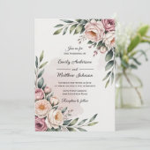 Romantic Blush Rose Garden Wedding Invitation Kaart (Staand voorkant)