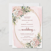 Romantic Blush Rose Gold Greenery Wedding Invite Kaart (Voorkant)