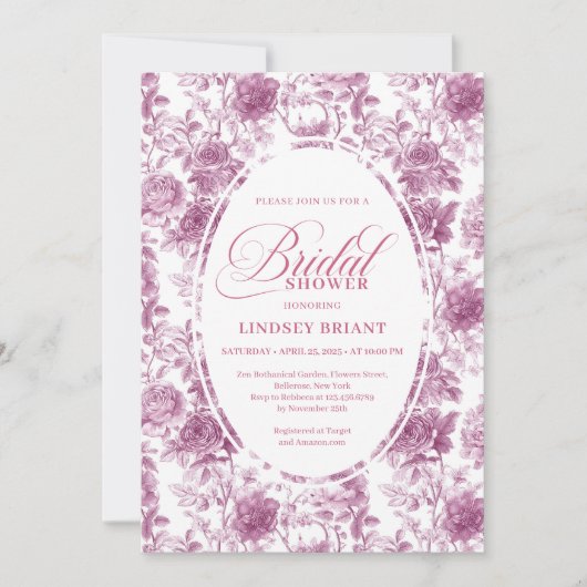 Romantic Blush Rose Pattern French Toile Bridal  Kaart (Voorkant)