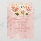 Romantic Blush Roses Elegant Weddding Invitat Kaart (Voorkant / Achterkant)