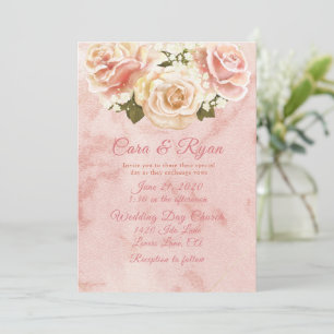 Romantic Blush Roses Elegant Weddding Invitat Kaart