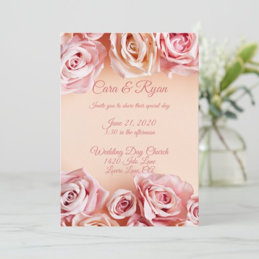 Romantic Blush Roses Elegant Weddding Kaart (Staand voorkant)