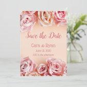 Romantic Blush Roses Elegant Weddding Save The Date (Staand voorkant)