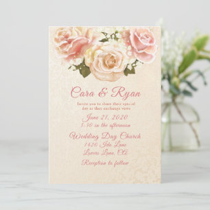 Romantic Blush Roses Elegant Wedding Kaart
