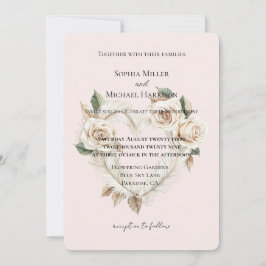 Romantic Blush Roses Feathers Floral Heart Wedding Kaart