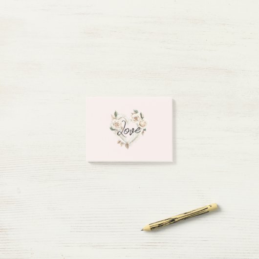 Romantic Blush Roses Feathers Heart Love Post-it® Notes (Op bureau)