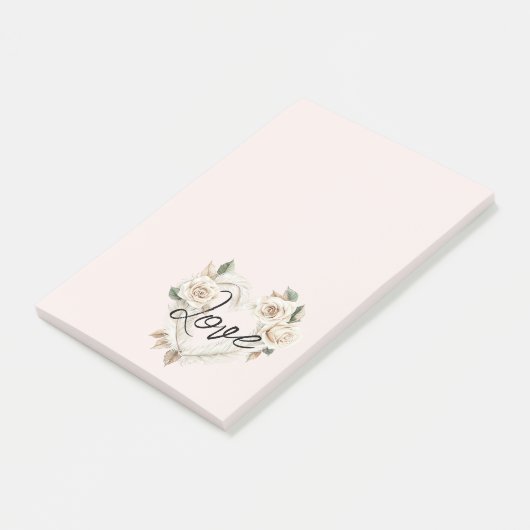 Romantic Blush Roses Feathers Heart Love Post-it® Notes (Schuin)
