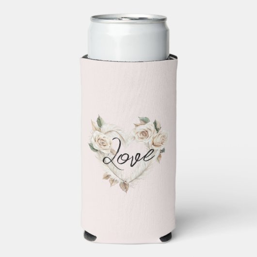 Romantic Blush Roses Feathers Heart Love Seltzer Blikjeskoeler (Seltzer Voorkant)