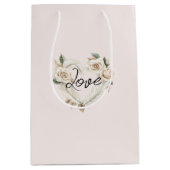 Romantic Blush Roses Feathers Heart Wedding Medium Cadeauzakje (Voorkant)