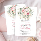 Romantic Blush Roses Greenery Gold Wedding Invite Kaart
