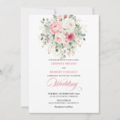 Romantic Blush Roses Greenery Gold Wedding Invite Kaart (Voorkant)