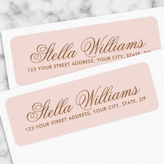 Romantic blush roze kalligrafie script address etiket