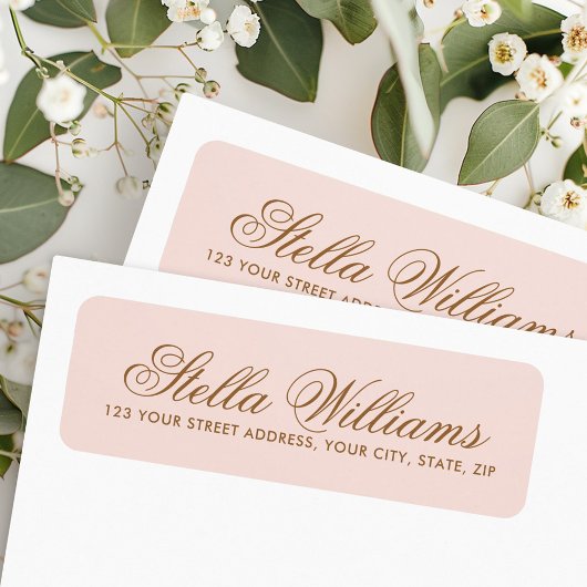 Romantic blush roze kalligrafie script address etiket