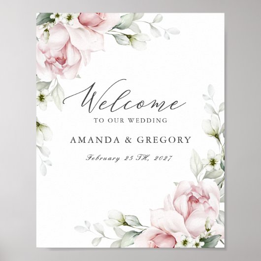 Romantic Blush rozen Roses Weddenschap Welkomsttek Poster (Voorkant)