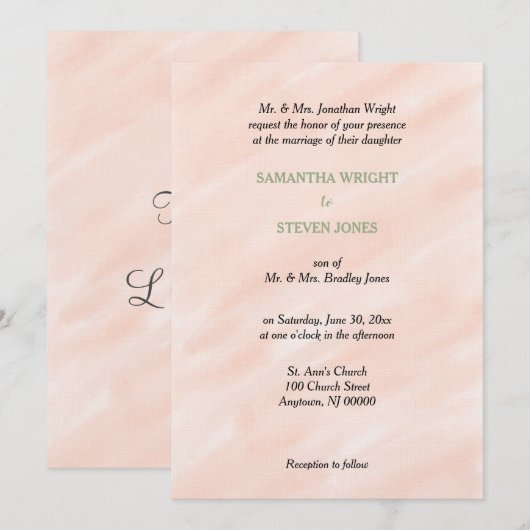 Romantic Blush Sage Green Waterverf Wedding Kaart (Voorkant / Achterkant)