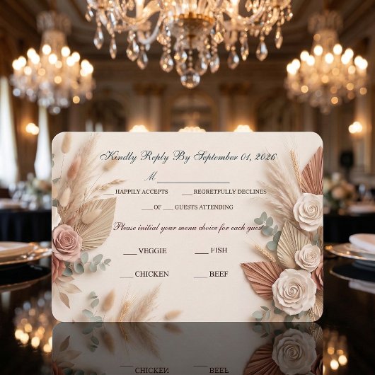 Romantic Blush Sage Wedding RSVP Kaartje