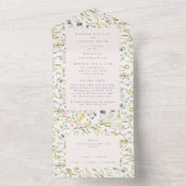 Romantic Blush Spring Wildflower Pampas Wedding All In One Uitnodiging (Binnen)