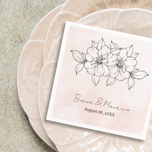 Romantic Blush Watercolor / Elegant Black Floral Servet