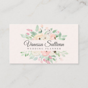 Romantic Blush Waterverf Floral Visitekaartjes