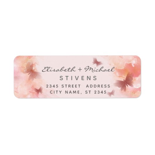 Romantic blush waterverf vlinder bruiloft etiket (Voorkant)