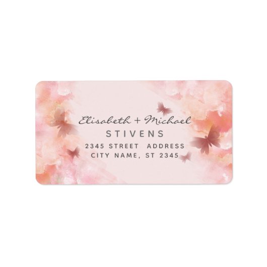 Romantic blush waterverf vlinder bruiloft etiket (Voorkant)