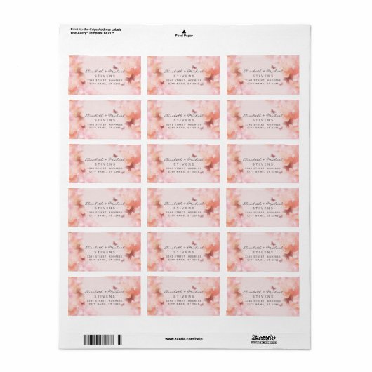 Romantic blush waterverf vlinder bruiloft etiket (Full Sheet)
