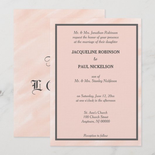 Romantic Blush Waterverf Wash Wedding Invitations Kaart (Voorkant / Achterkant)