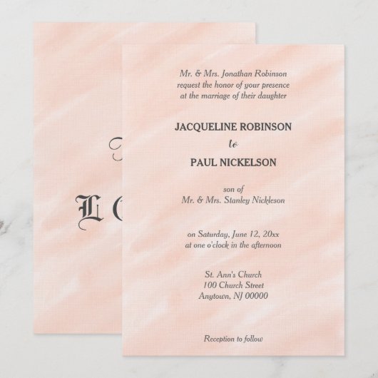 Romantic Blush Waterverf Wash Wedding Invitations Kaart (Voorkant / Achterkant)