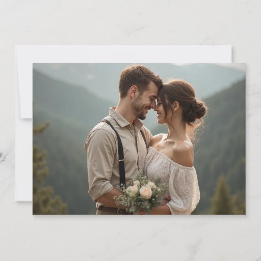 Romantic Blush with Black Florals and Photo Back Kaart (Achterkant)