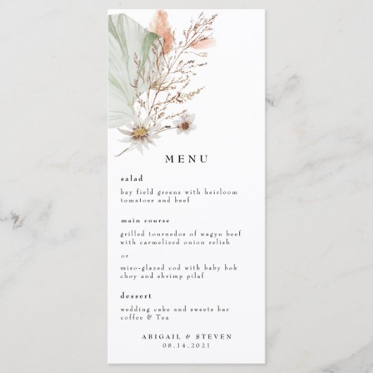 Romantic Bohemen met Pampas Grass Wedding Menu (Voorkant)
