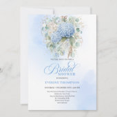 Romantic Bohemian Blue Floral Bridal Shower Invite Kaart (Voorkant)