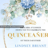 Romantic Bohemian Blue Hydrangeas Quince Invite Kaart