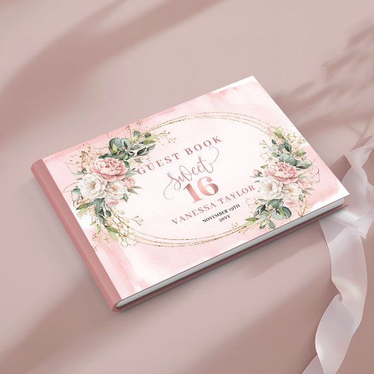 Romantic Bohemian Blush Floral Eucalyptus Sweet 16 Gastenboek