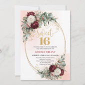 Romantic Bohemian Burgundy Floral Sweet 16 Invites Kaart (Voorkant)
