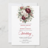 Romantic Bohemian Burgundy White Floral Wedding  Kaart (Voorkant)