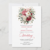 Romantic Bohemian Crimson Red White Gold Invites Kaart (Voorkant)