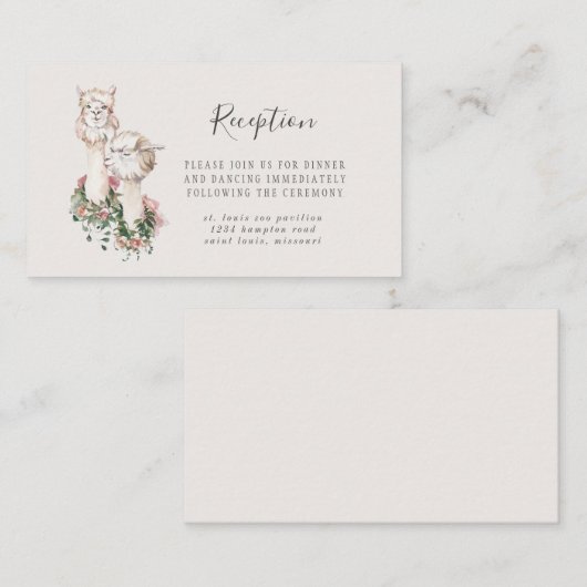 Romantic Bohemian Llama Wedding Reception Informatiekaartje (Voorkant / Achterkant)