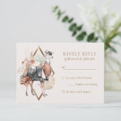 Romantic Bohemian Llama Wedding RSVP Antwoord (Staand voorkant)