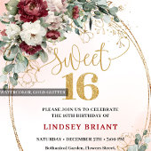 Romantic Bohemian Marsala Floral Sweet 16 Invitw Kaart
