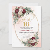 Romantic Bohemian Marsala Floral Sweet 16 Invitw Kaart (Voorkant)