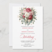 Romantic Bohemian Red White Greenery Gold Wedding Kaart (Voorkant)
