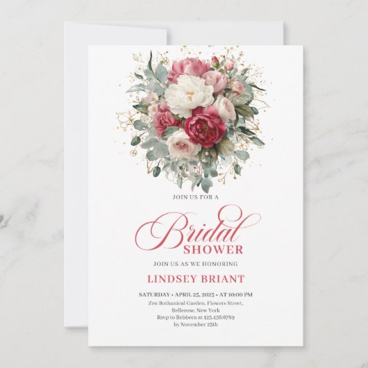 Romantic Bohemian Ruby Blush Gold Roses Shower Kaart (Voorkant)