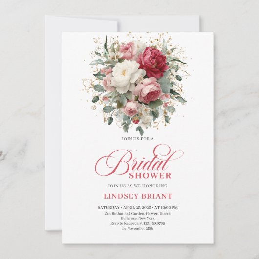 Romantic Bohemian Ruby Red Blush Gold Shower Kaart (Voorkant)