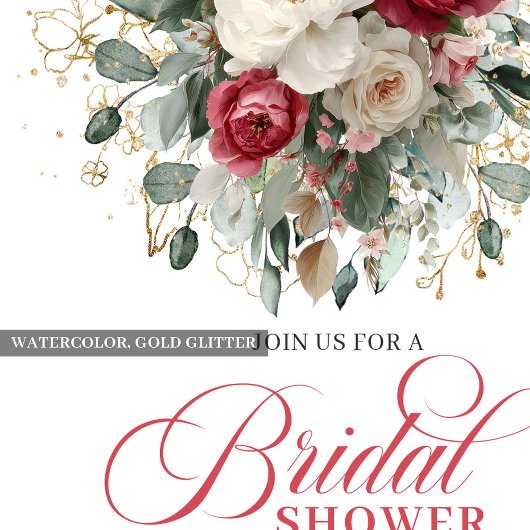 Romantic Bohemian Ruby Red Blush Gold Shower Kaart