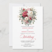 Romantic Bohemian Ruby Red White Greenery Invite Kaart (Voorkant)