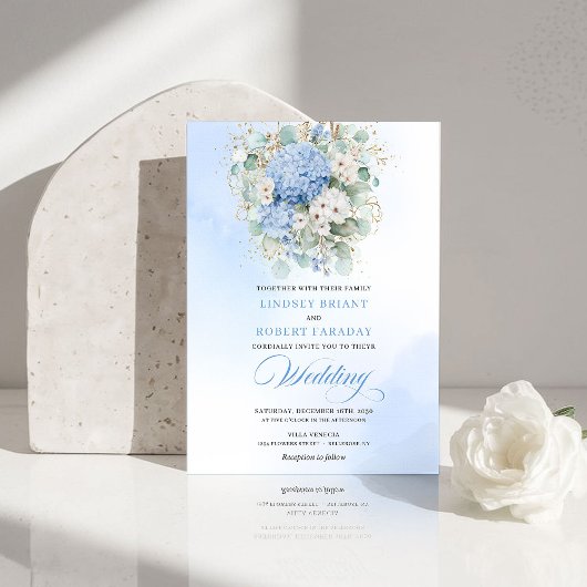 Romantic Bohemian Soft Blue Hydrangea Wedding  Kaart