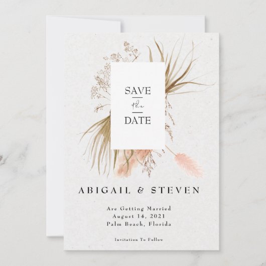 Romantic Bohemian w/Pampas Grass Foto Save The Date (Voorkant)