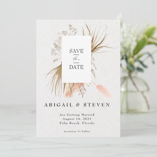 Romantic Bohemian w/Pampas Grass Foto Save The Date (Staand voorkant)